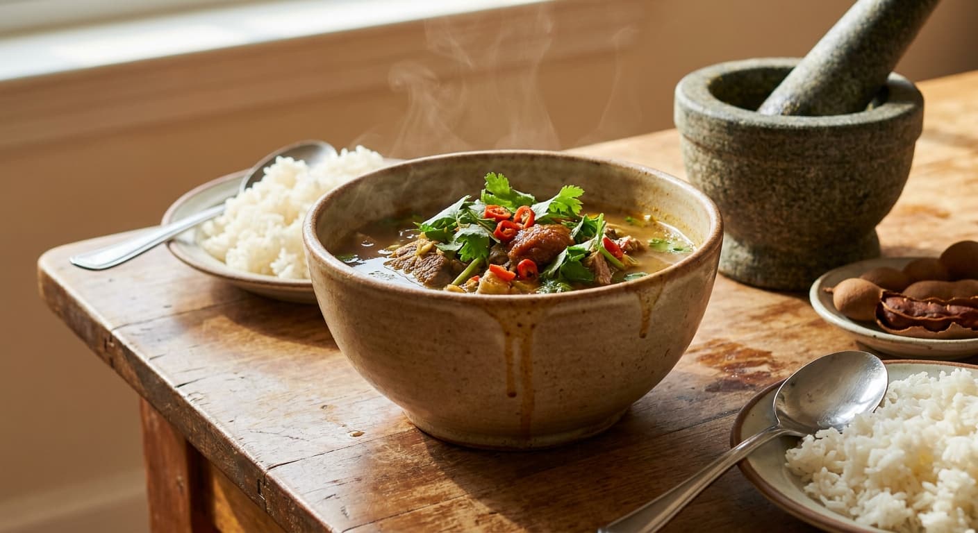 Samlor Machu Kroeung — Cambodian Sour Kroeung Beef Soup - authentic cambodian recipe