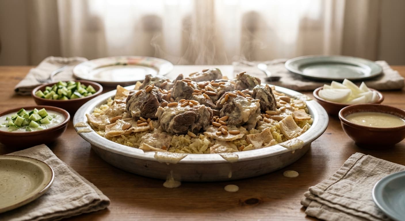 Jordanian Mansaf — Lamb, Jameed Yogurt, Rice, and Shrak Bread - authentic jordanian recipe