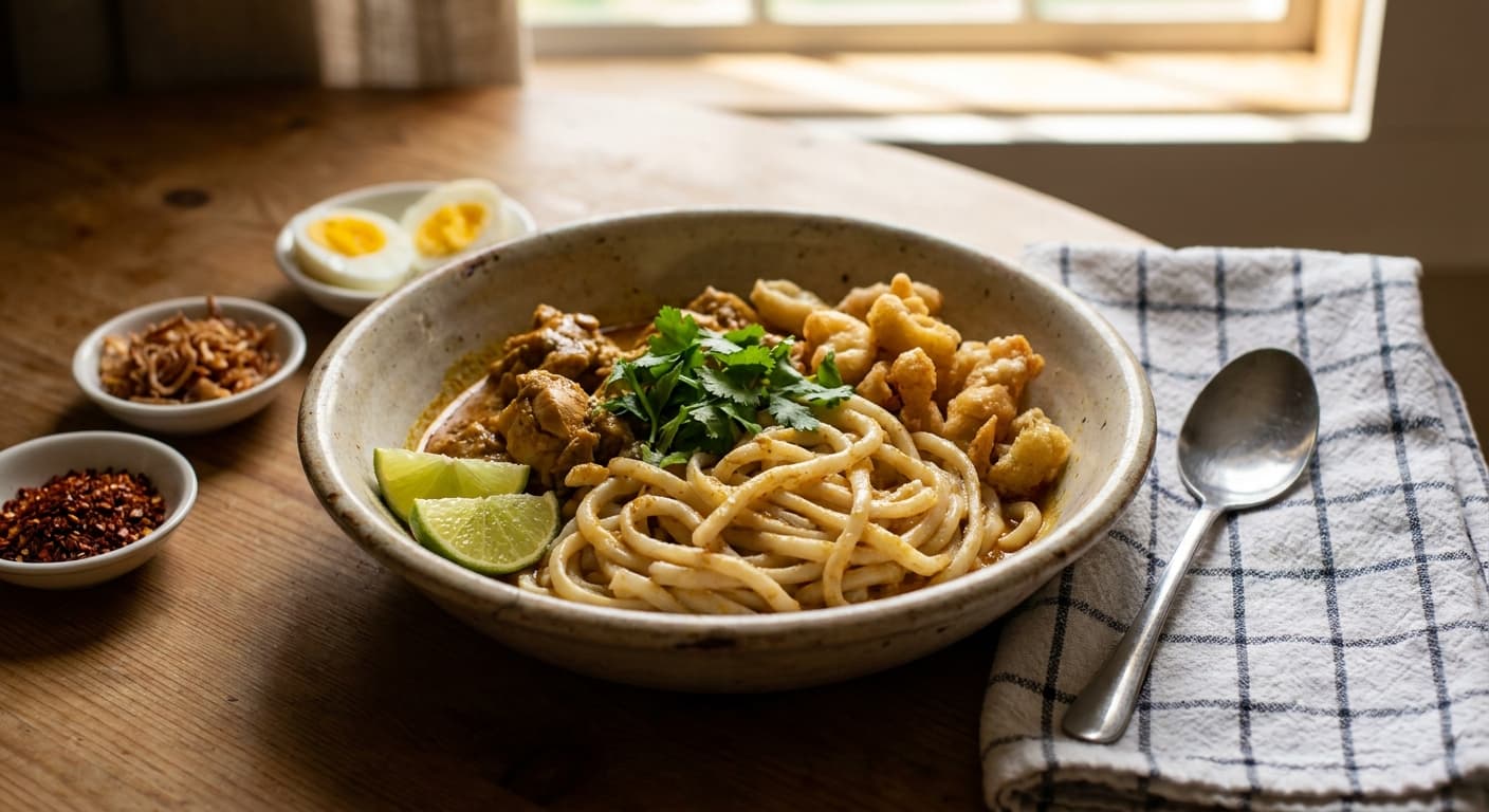 Nan Gyi Thoke — Burmese Thick Rice Noodle Salad - authentic burmese recipe