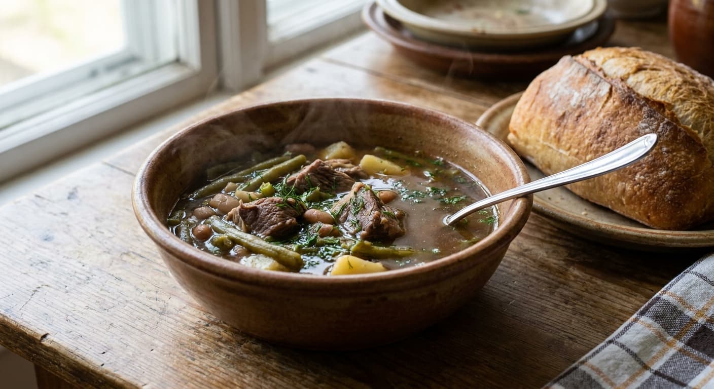 Paloc Soup — Hungarian Lamb Soup with Green Beans and Sour Cream - authentic hungarian recipe
