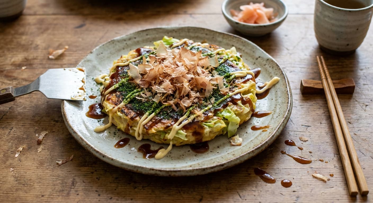 Okonomiyaki — Osaka-Style Savory Cabbage Pancake - authentic japanese recipe