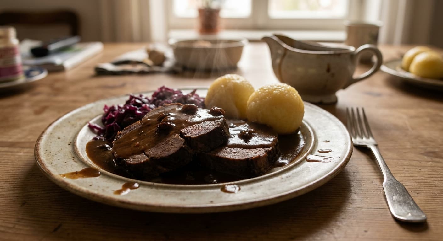 German Marinated Pot Roast — Sweet-Sour Braised Beef - authentic german recipe