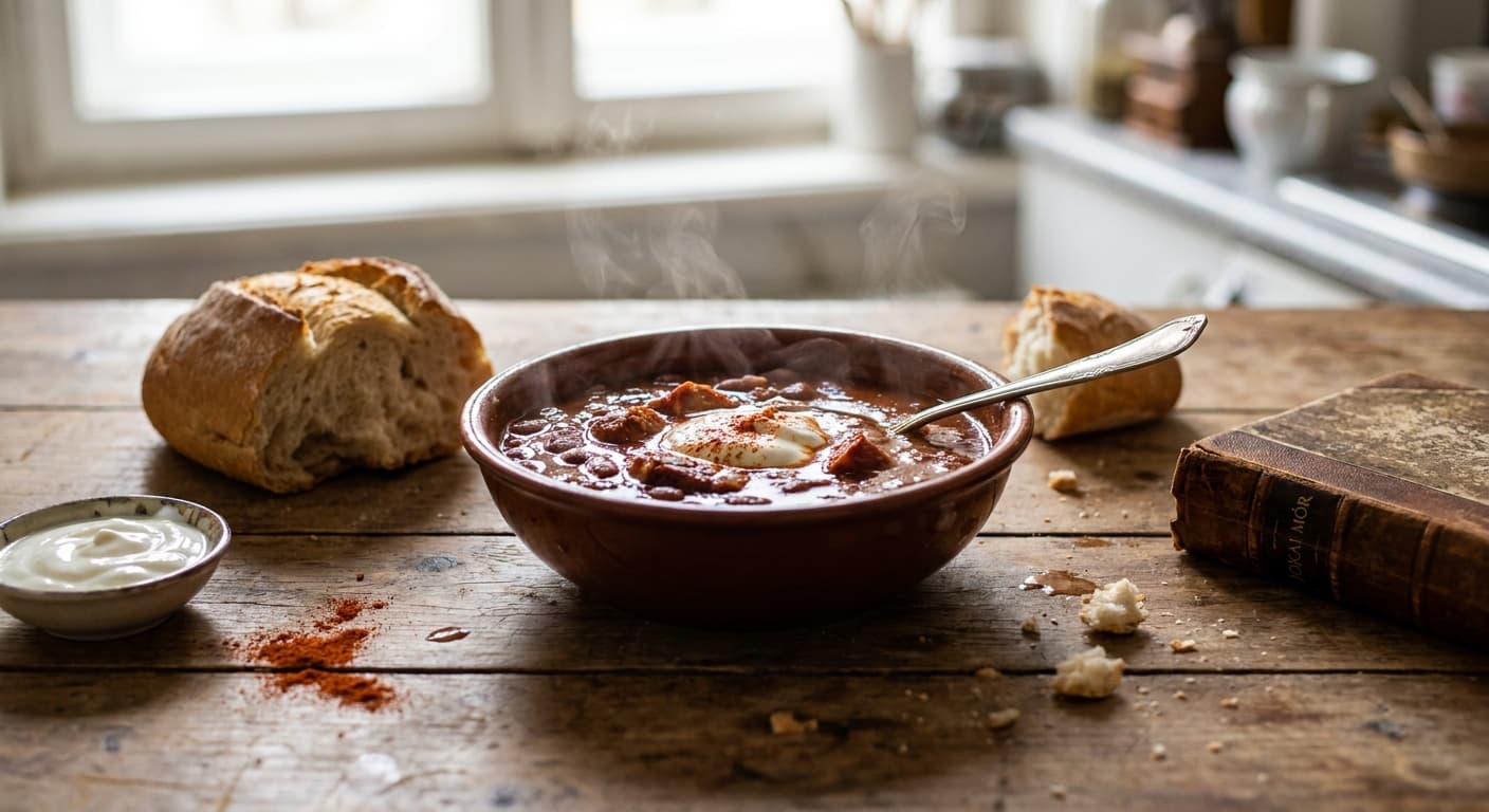 Jókai Bean Soup — Smoked Pork and Tejföl Bean Soup - authentic hungarian recipe