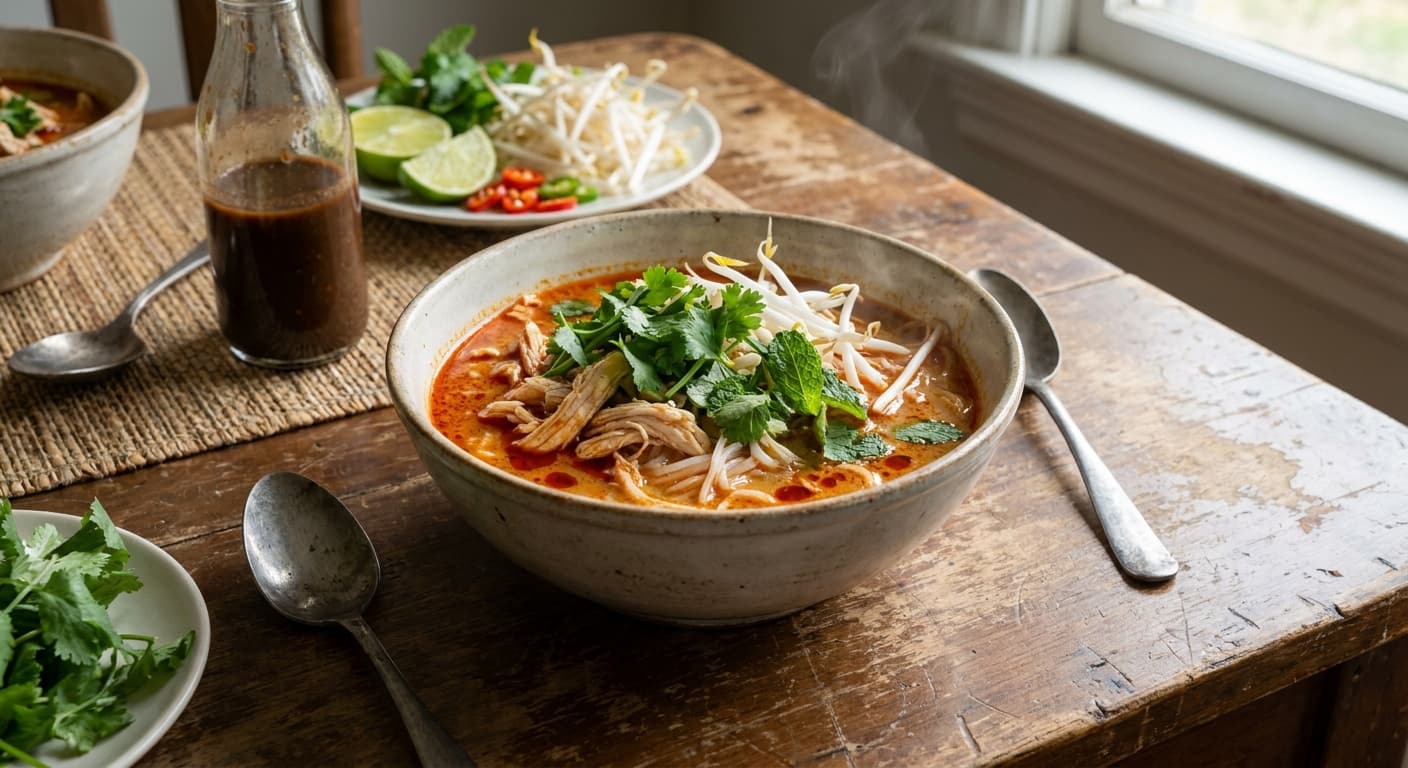 Khao Poon — Lao Coconut Curry Rice Vermicelli Soup - authentic laotian recipe
