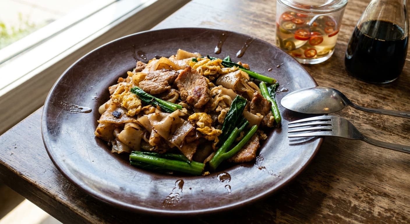 Thai Pad See Ew — Charred Wide Rice Noodles with Pork and Chinese Broccoli - authentic thai recipe