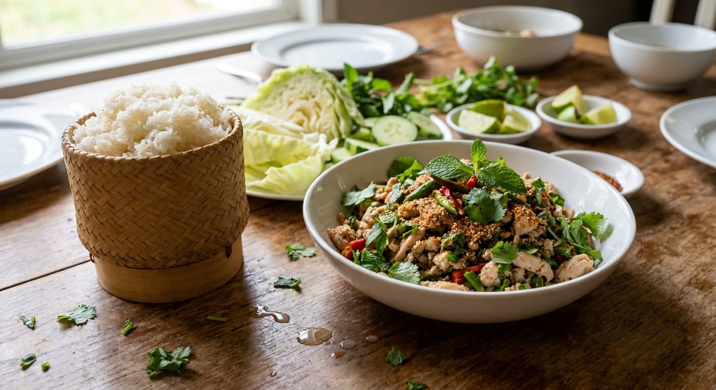 Laotian Larb — Bright Minced Chicken Herb Salad - authentic laotian recipe