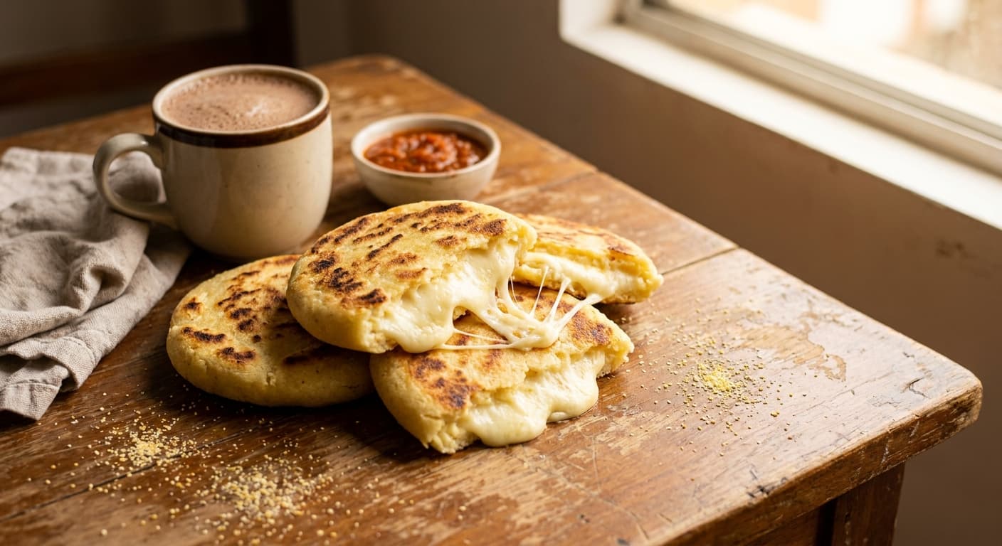 Colombian Cheese Arepas — Golden Corn Cakes Filled with Melted Cheese - authentic colombian recipe