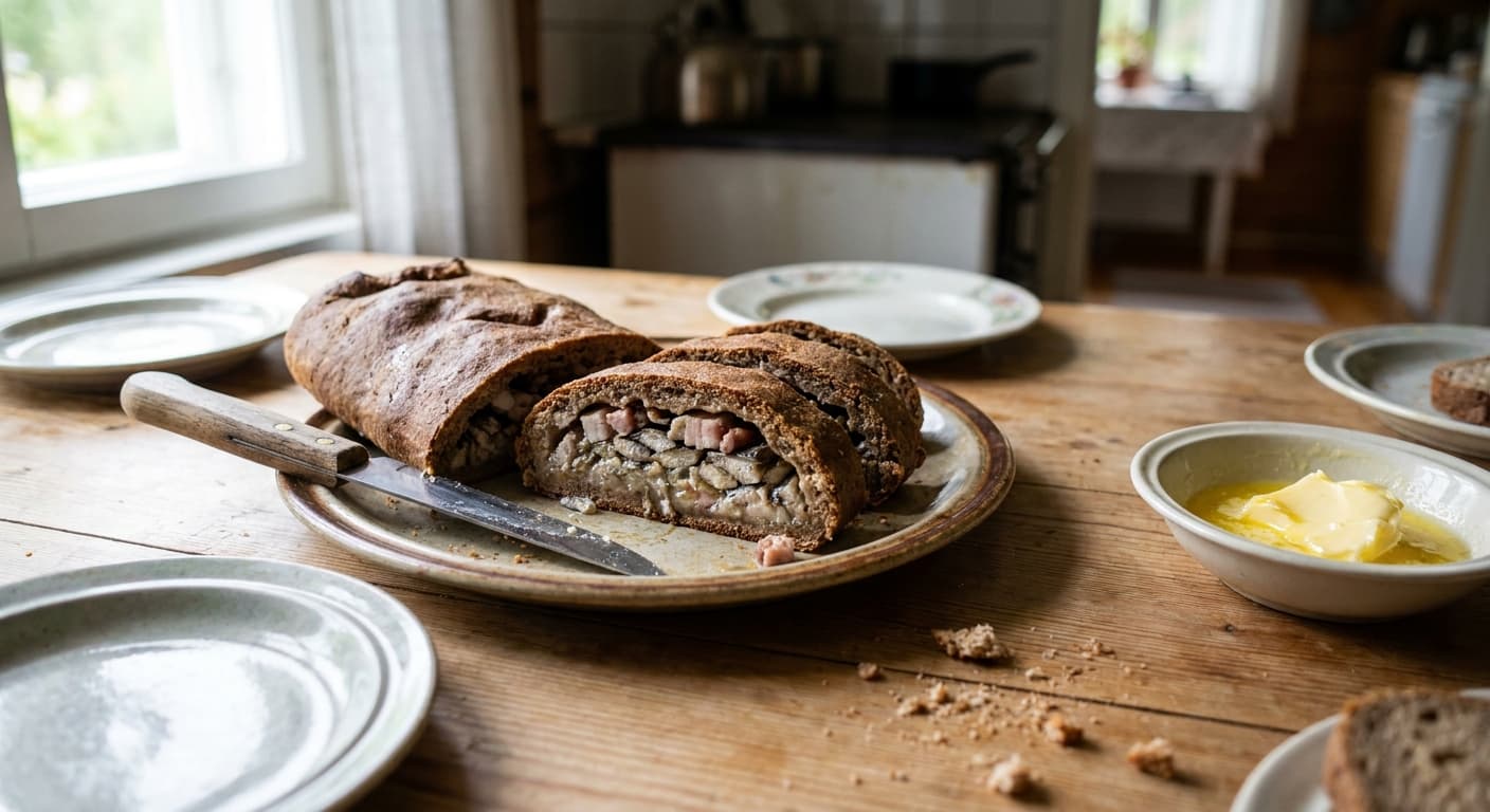 Finnish Fish-Rye Pie — Savonian Rye Loaf with Vendace and Pork - authentic finnish recipe