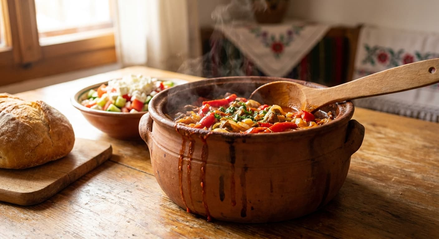 Bulgarian Pork Kavarma — Clay-Pot Pepper and Pork Stew - authentic bulgarian recipe