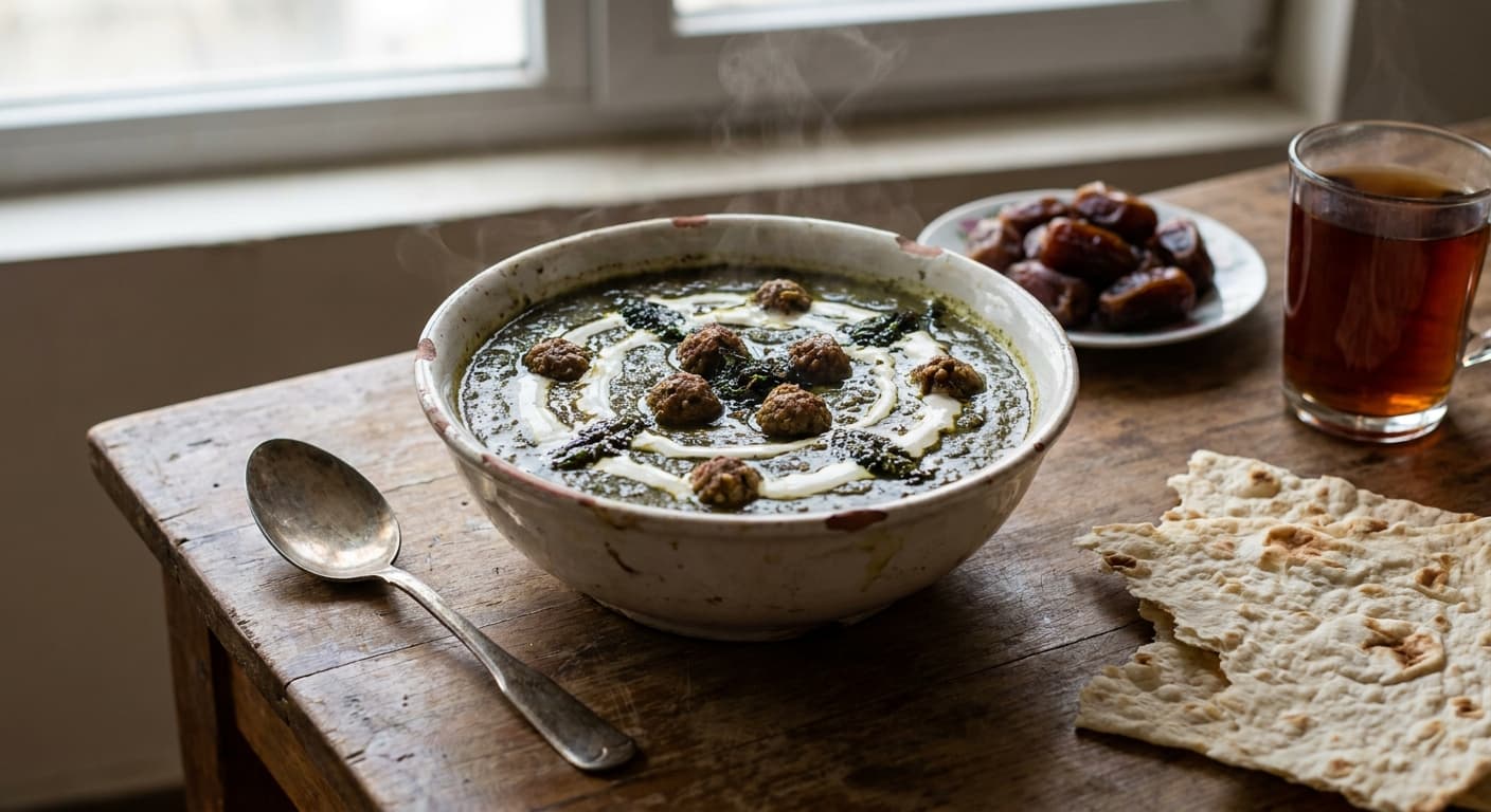 Ash-e Sak — Golestani Spinach, Legume, and Meatball Soup - authentic persian recipe