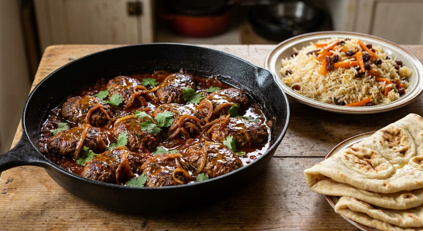 Kabab-e Degi — Afghan Pan-Fried Lamb Kebab with Tomato-Onion Gravy - authentic afghan recipe