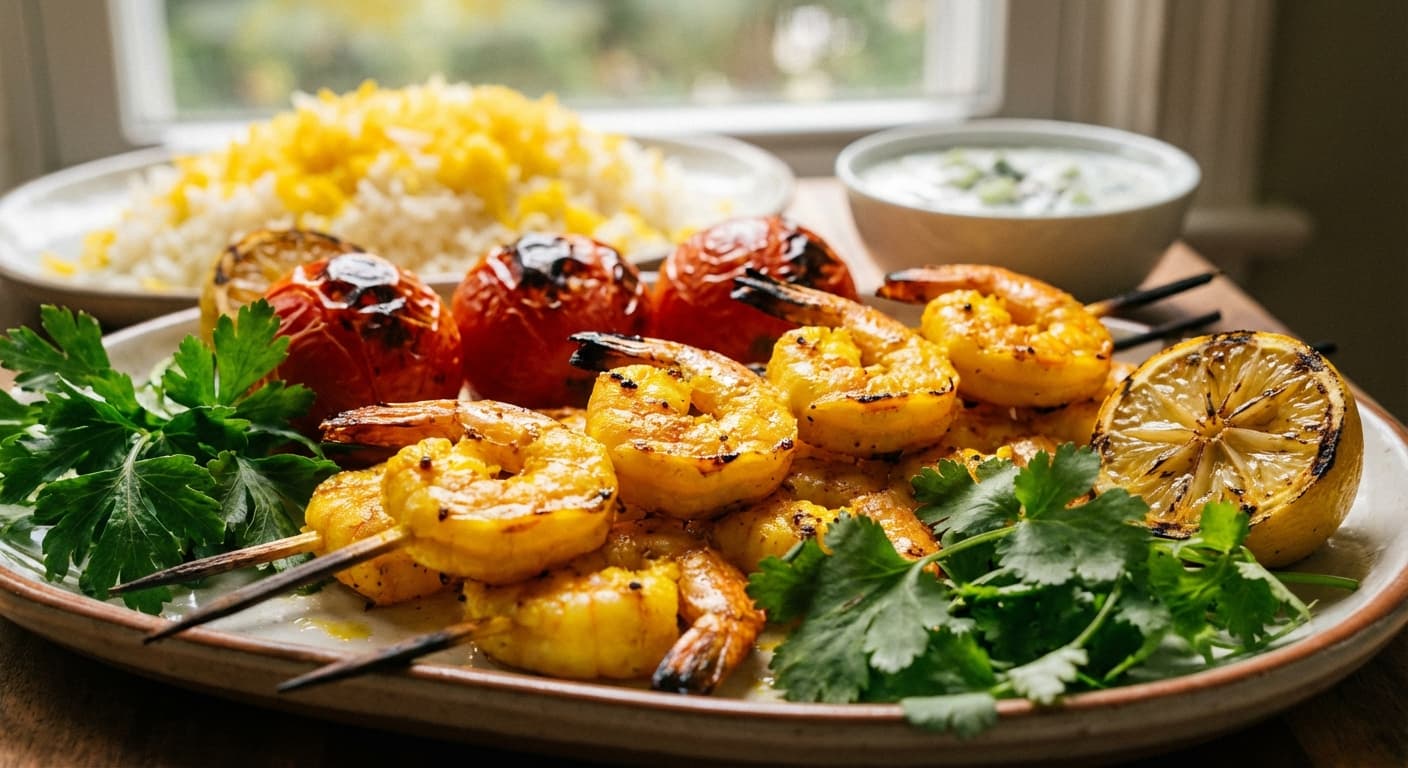 Kabab Meygoo — Persian Saffron-Infused Grilled Shrimp - authentic persian recipe