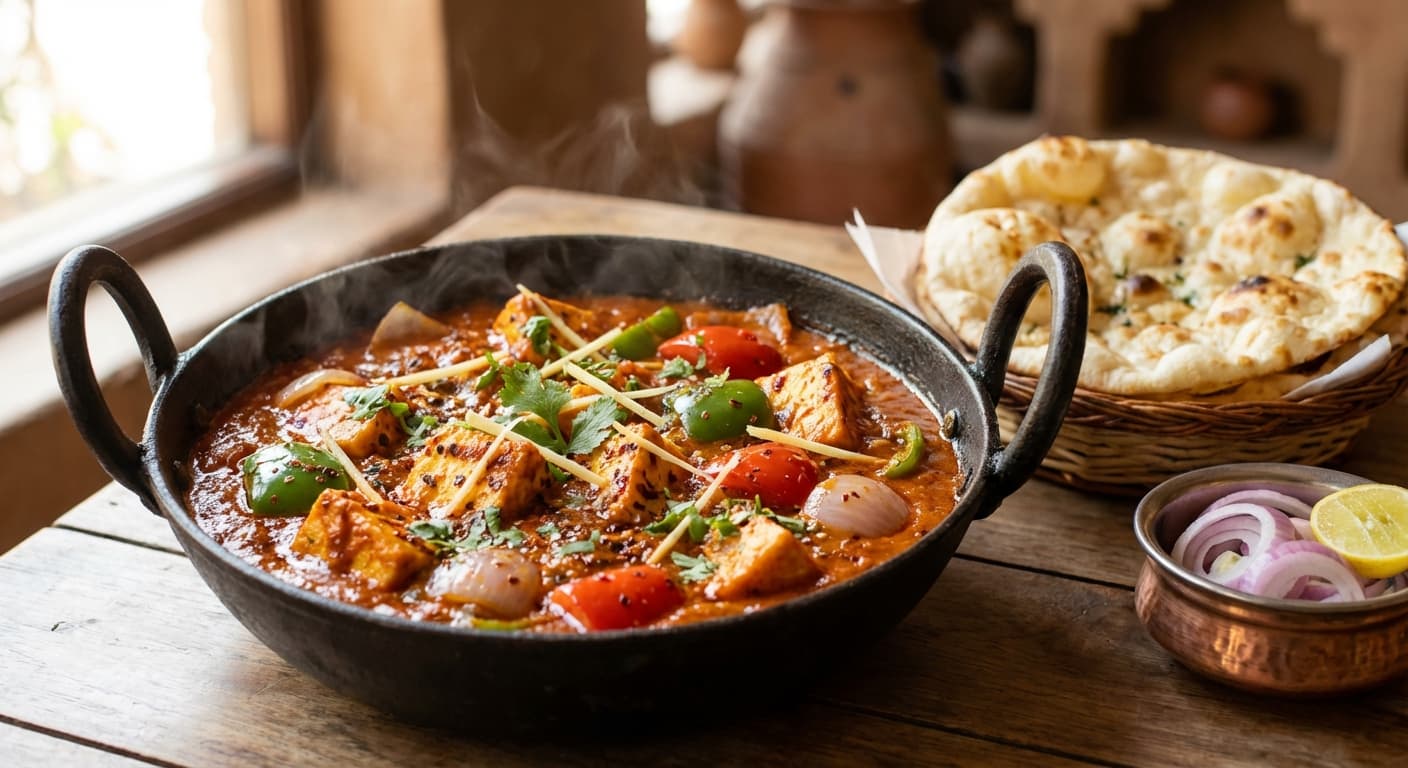 Kadai Paneer — Indian Paneer in Spicy Bell-Pepper Tomato Gravy - authentic indian recipe