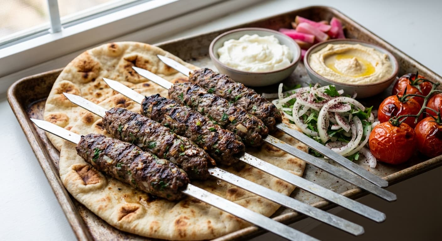 Kafta Mashwiyeh — Lebanese Charcoal-Grilled Spiced Meat Skewers - authentic lebanese recipe