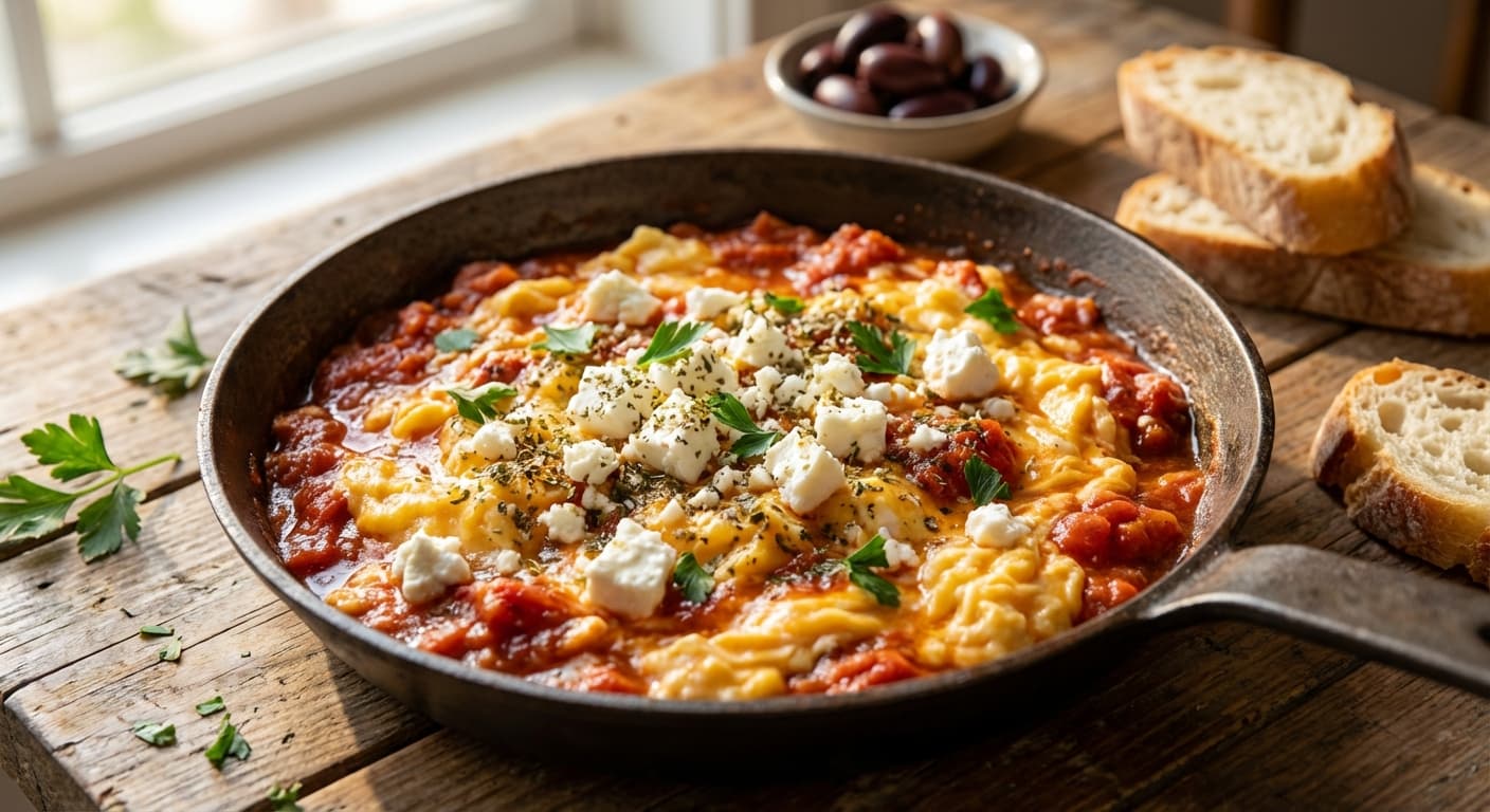Kagianas — Greek Eggs with Tomato, Feta, and Oregano - authentic greek recipe