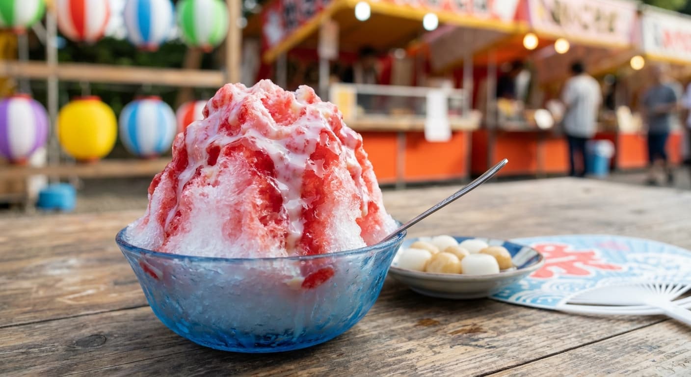 Kakigori — Japanese Shaved Ice with Strawberry Syrup - authentic japanese recipe