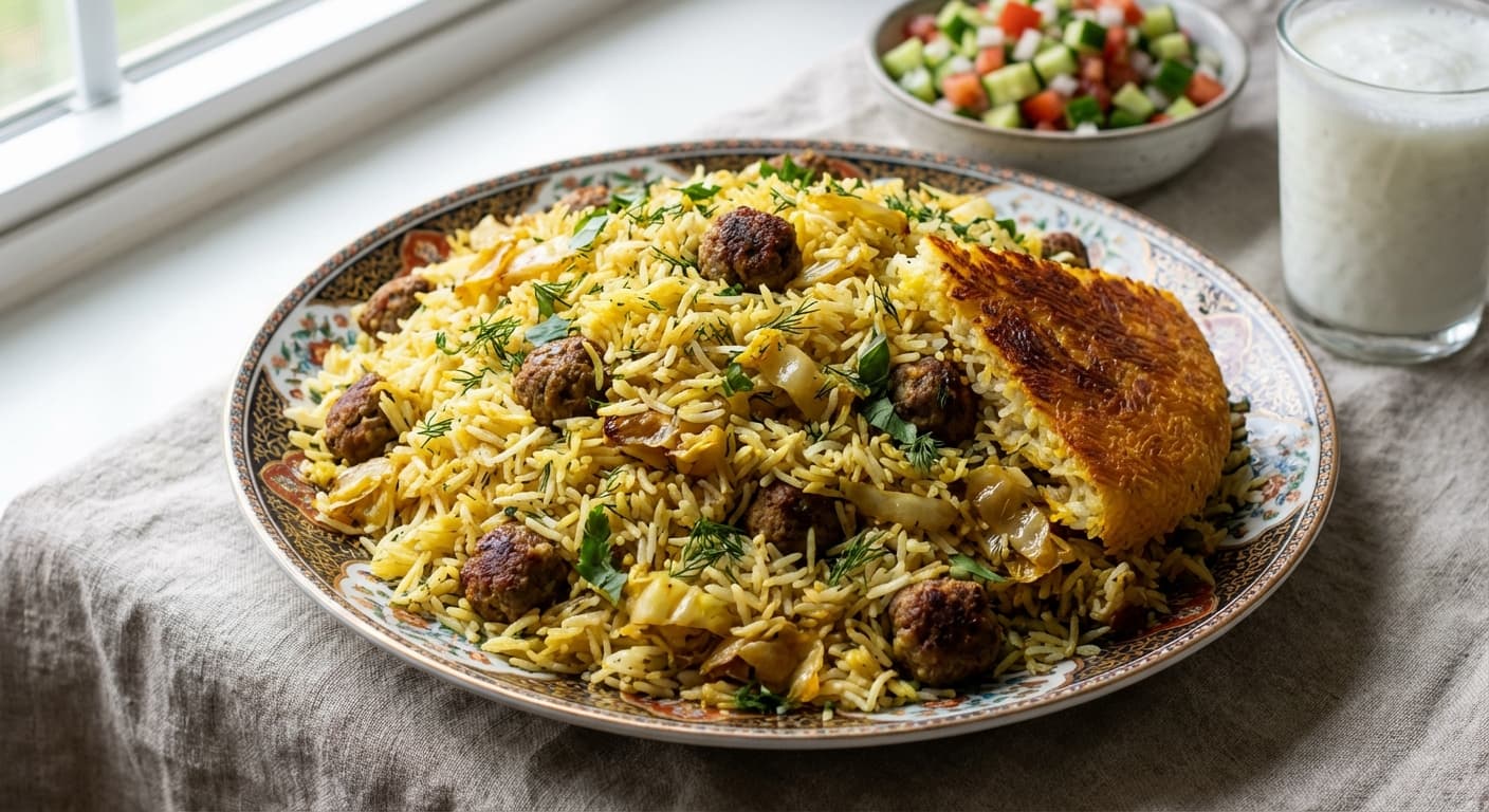 Kalam Polow Shirazi — Shirazi Herb Cabbage Rice with Meatballs - authentic persian recipe