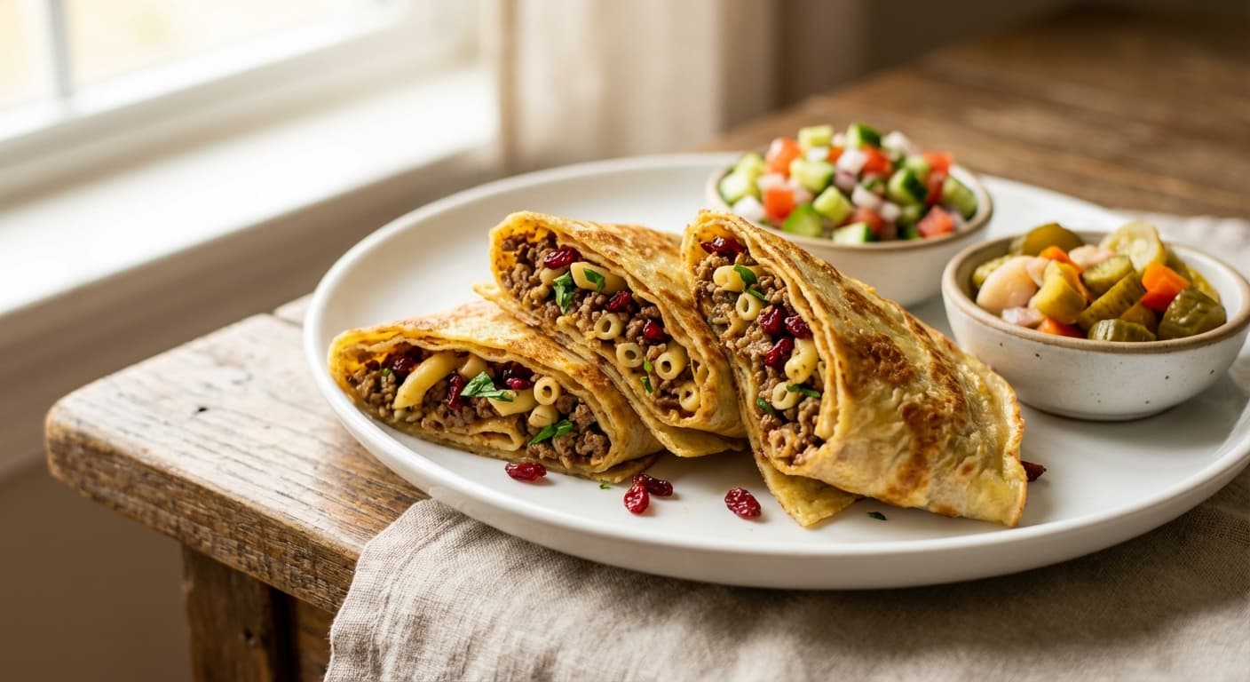 Savory Meat Crepes — Persian Egg Wraps with Macaroni, Barberries & Herbs - authentic persian recipe