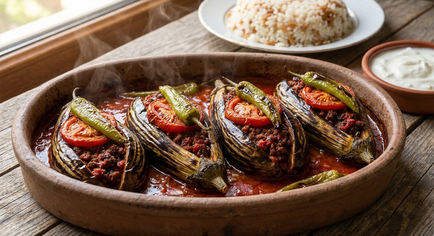 Karnıyarık — Turkish Stuffed Eggplant with Ground Beef - authentic turkish recipe
