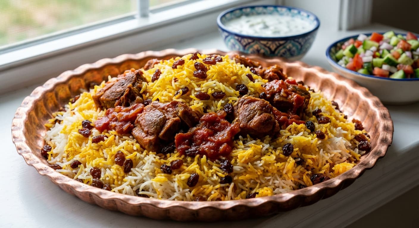 Kashmish Polow — Persian Raisin Rice with Slow-Cooked Lamb - authentic persian recipe