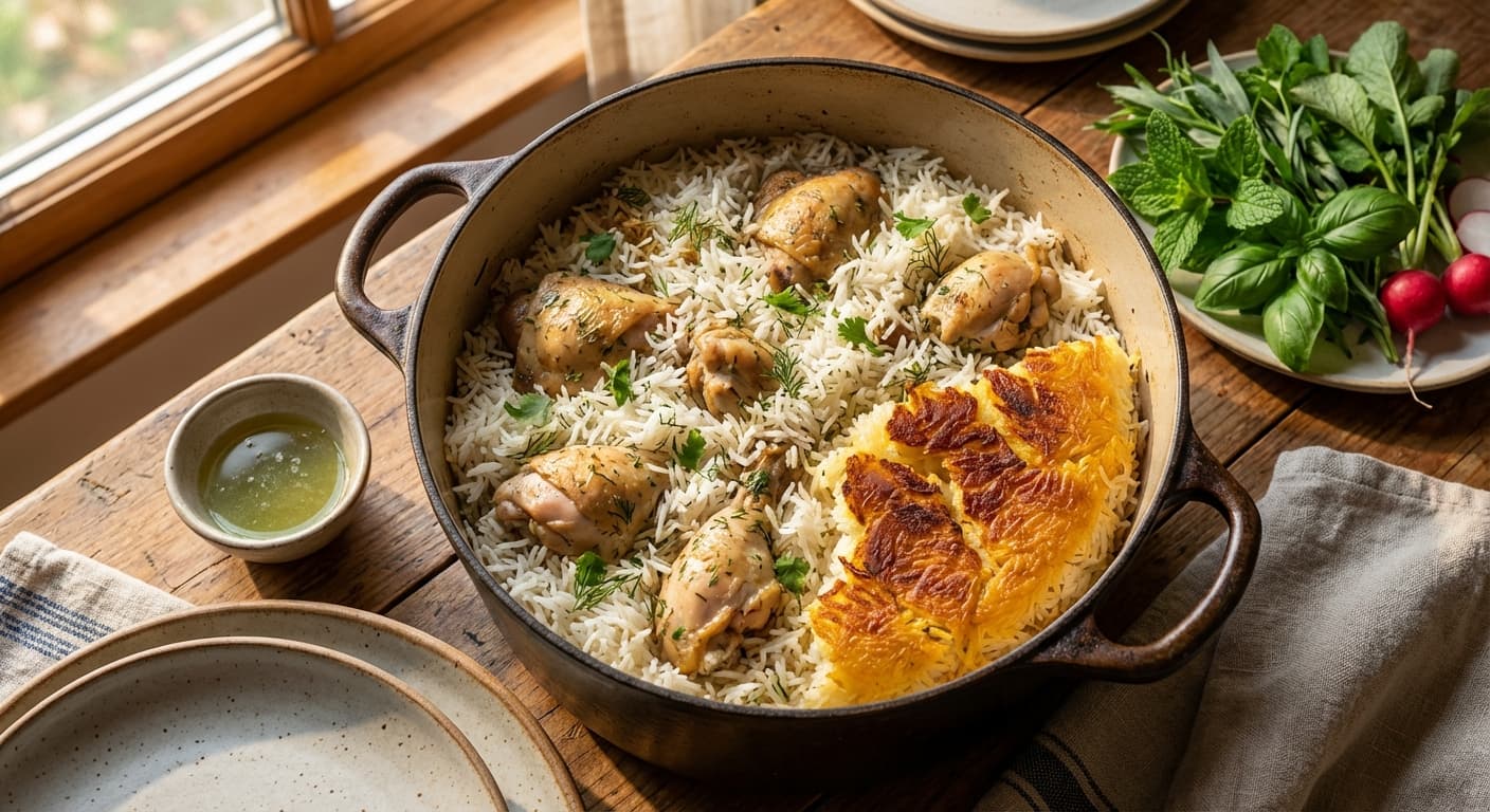 Kateh Tond — Persian Spicy Steamed Rice with Chicken - authentic persian recipe