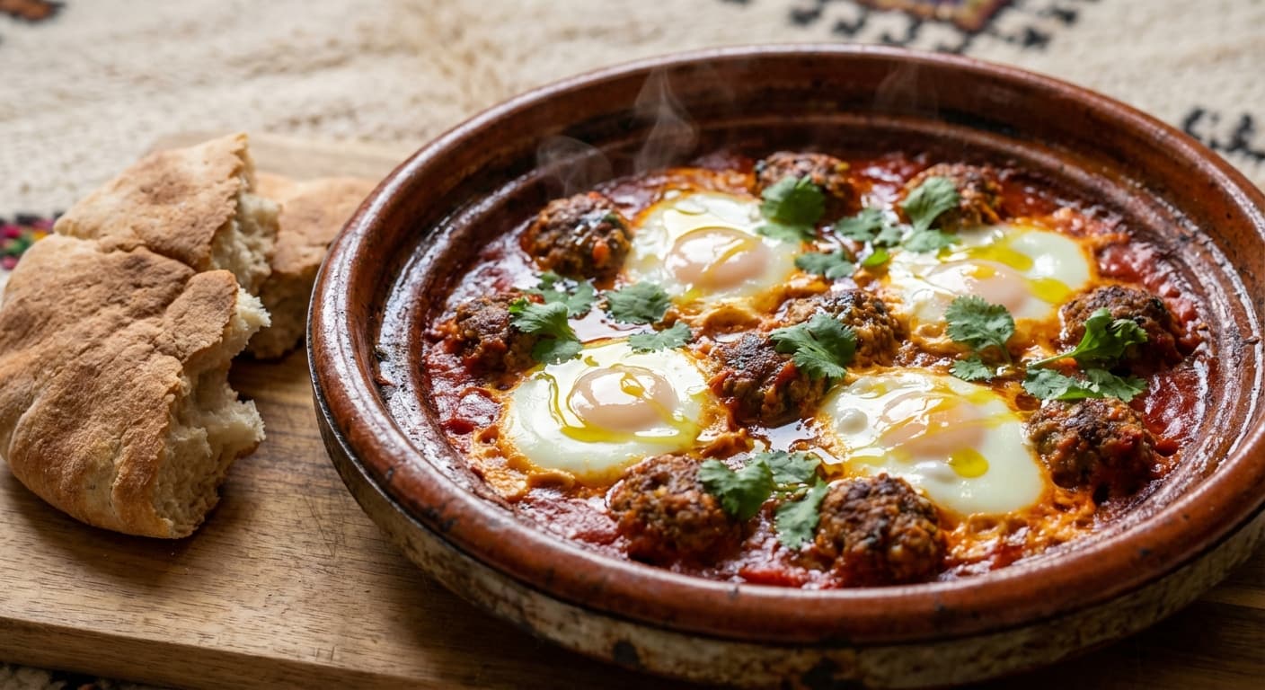 Kefta Tagine with Eggs — Moroccan Meatballs in Tomato Sauce - authentic moroccan recipe