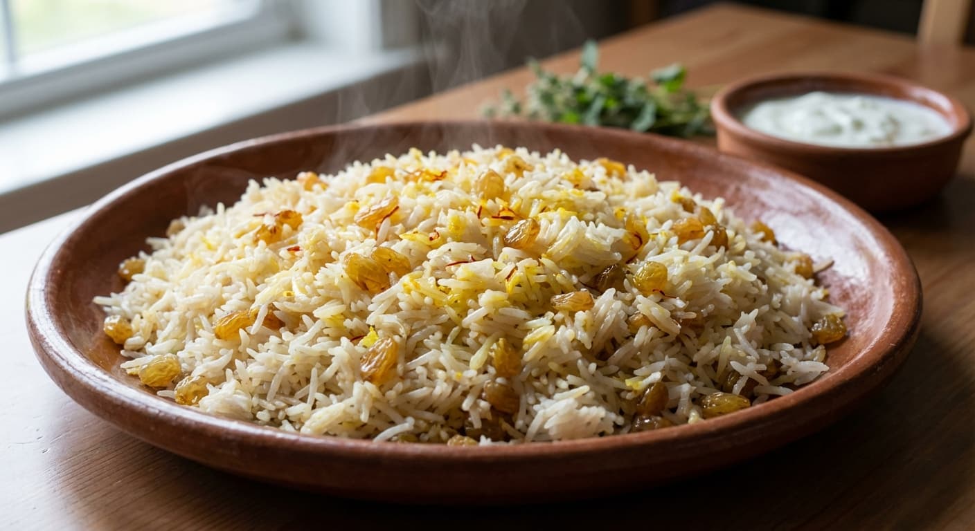 Keshmesh Polo Ardebili — Milk-Simmered Raisin Rice from Ardabil - authentic persian recipe