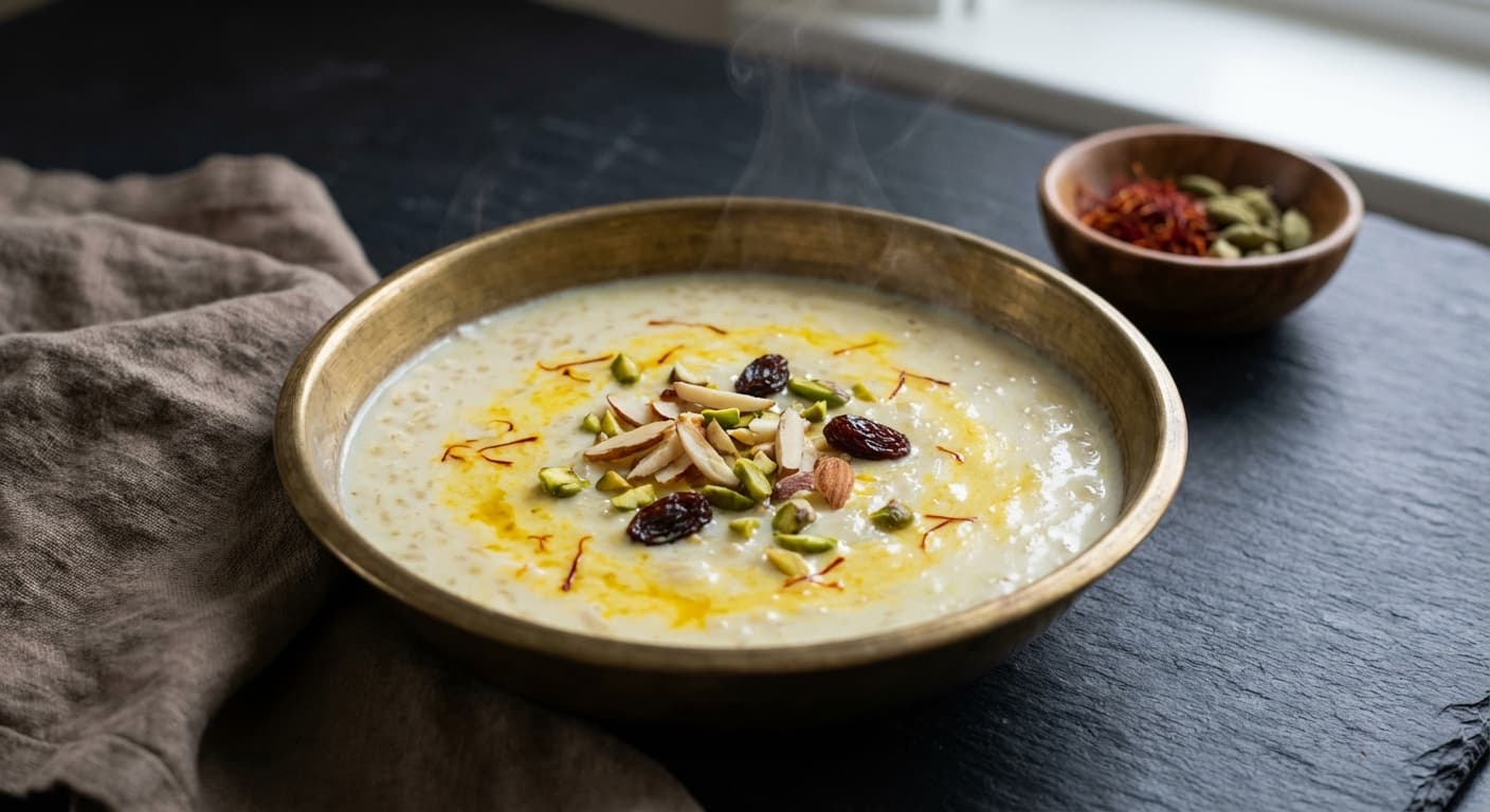 Kheer — Indian Creamy Rice Pudding with Cardamom and Saffron - authentic indian recipe