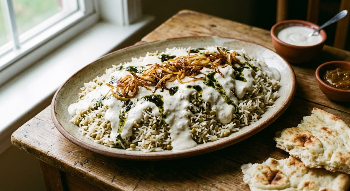 Khichiri Qorooti — Afghan Rice and Mung Beans with Dried Yogurt Sauce - authentic afghan recipe