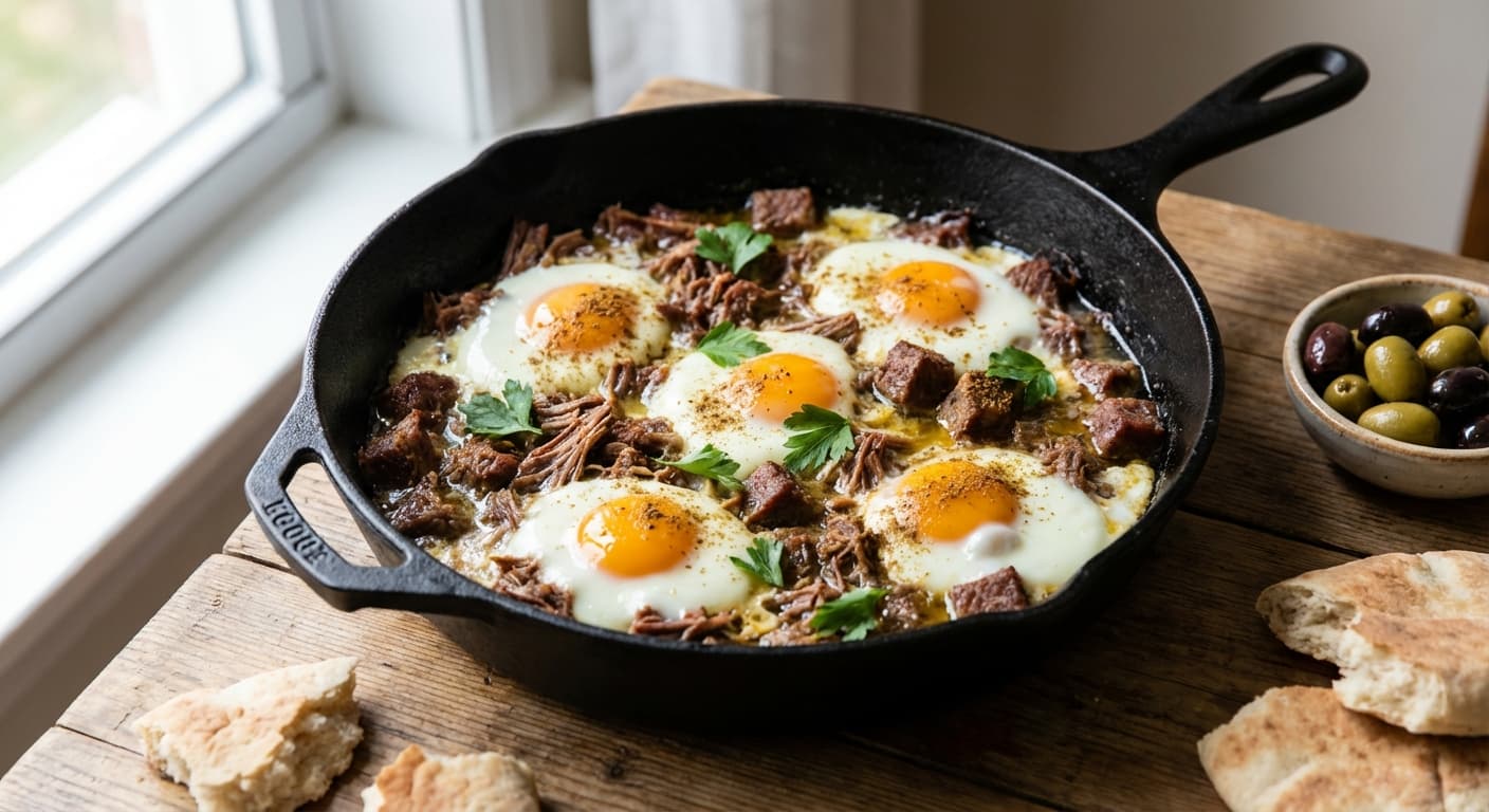 Khlea — Moroccan Preserved Spiced Beef with Eggs - authentic moroccan recipe