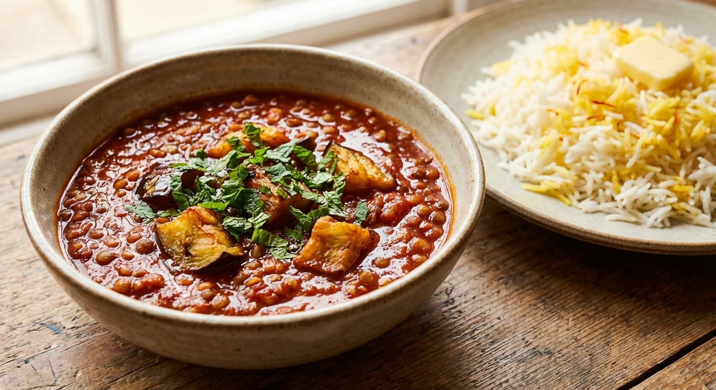 Khorak ba Ab Anar — Persian Pomegranate Eggplant & Lentil Stew - authentic persian recipe