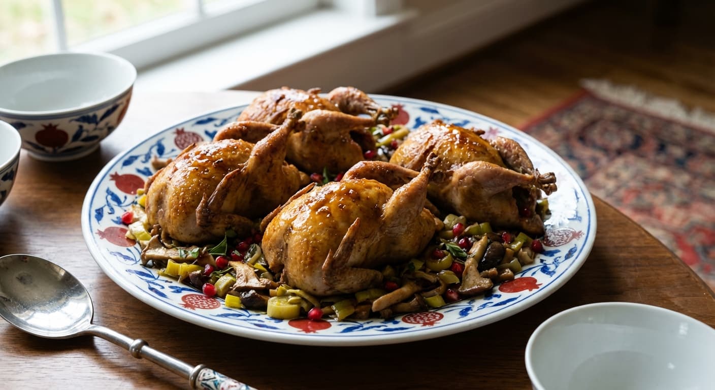Khorak-e Baldarcheen — Persian Roasted Quail with Lemon-Date Vinegar - authentic persian recipe