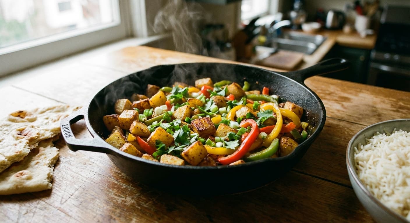 Khorak - e Sibzamini - Persian - Style Curried Potatoes with Peppers - authentic persian recipe