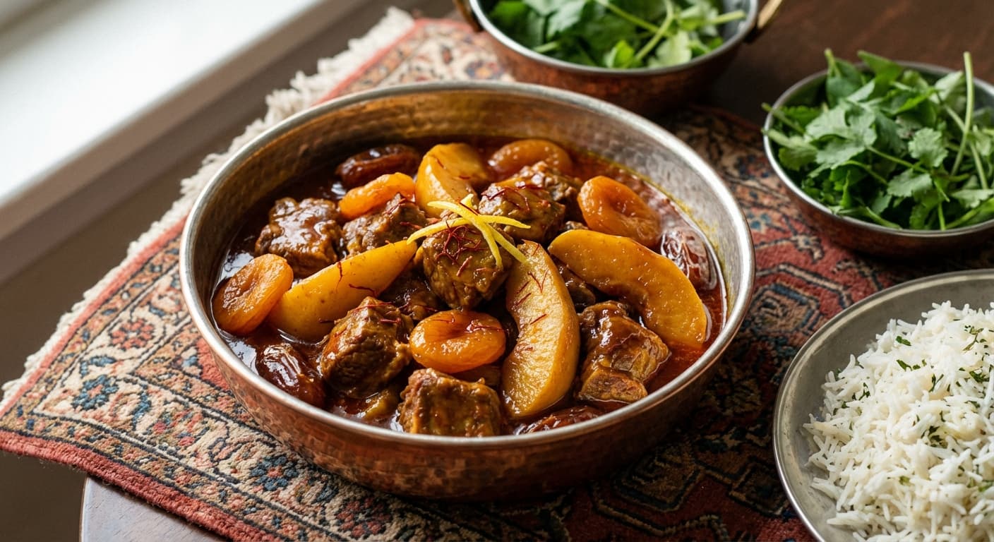 Khorak Goosht — Persian Sweet & Spiced Meat Stew with Dried Fruit - authentic persian recipe