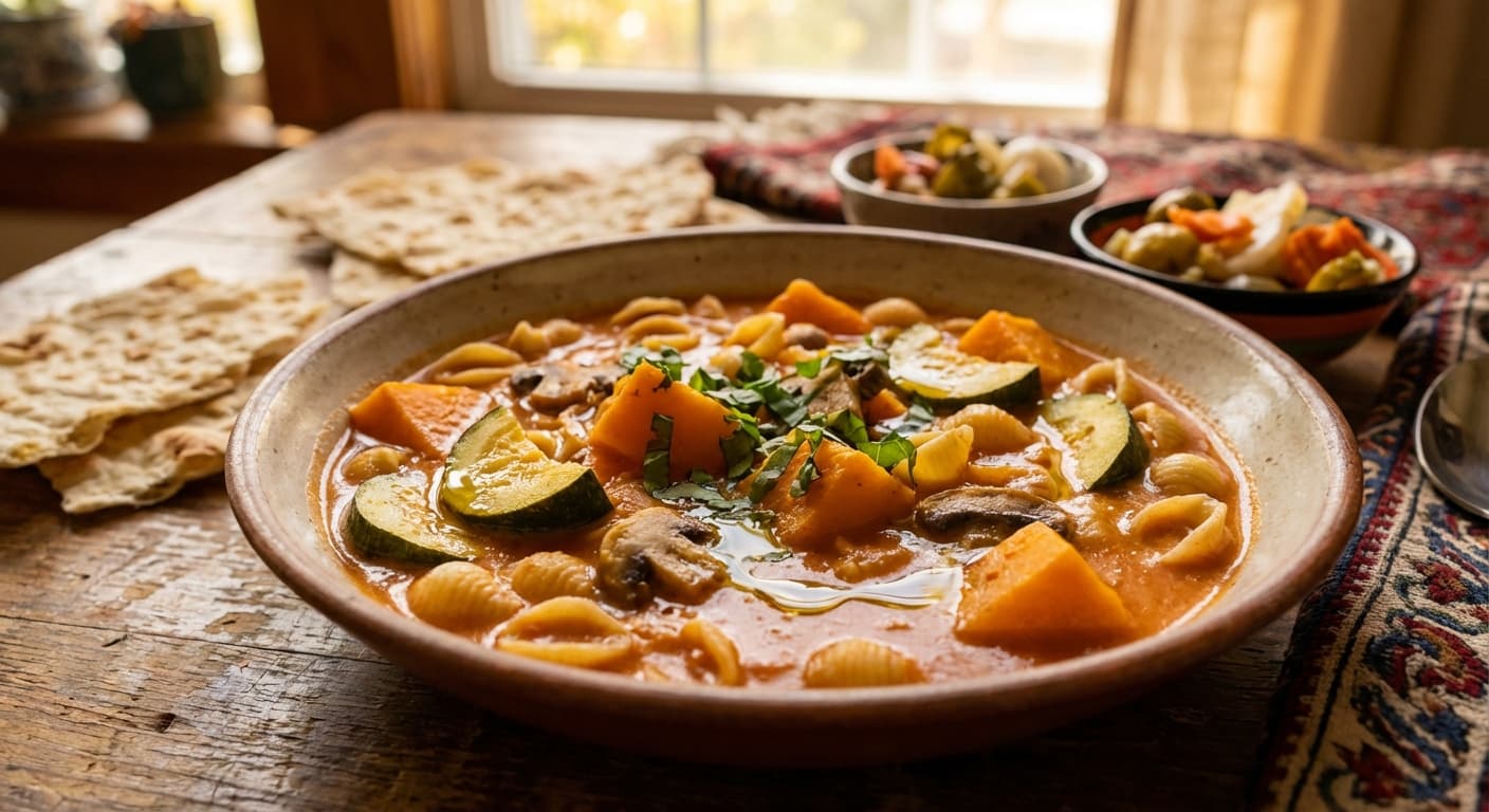Khorak Kadu Halvai — Persian Creamy Pumpkin & Shell Pasta Stew - authentic persian recipe