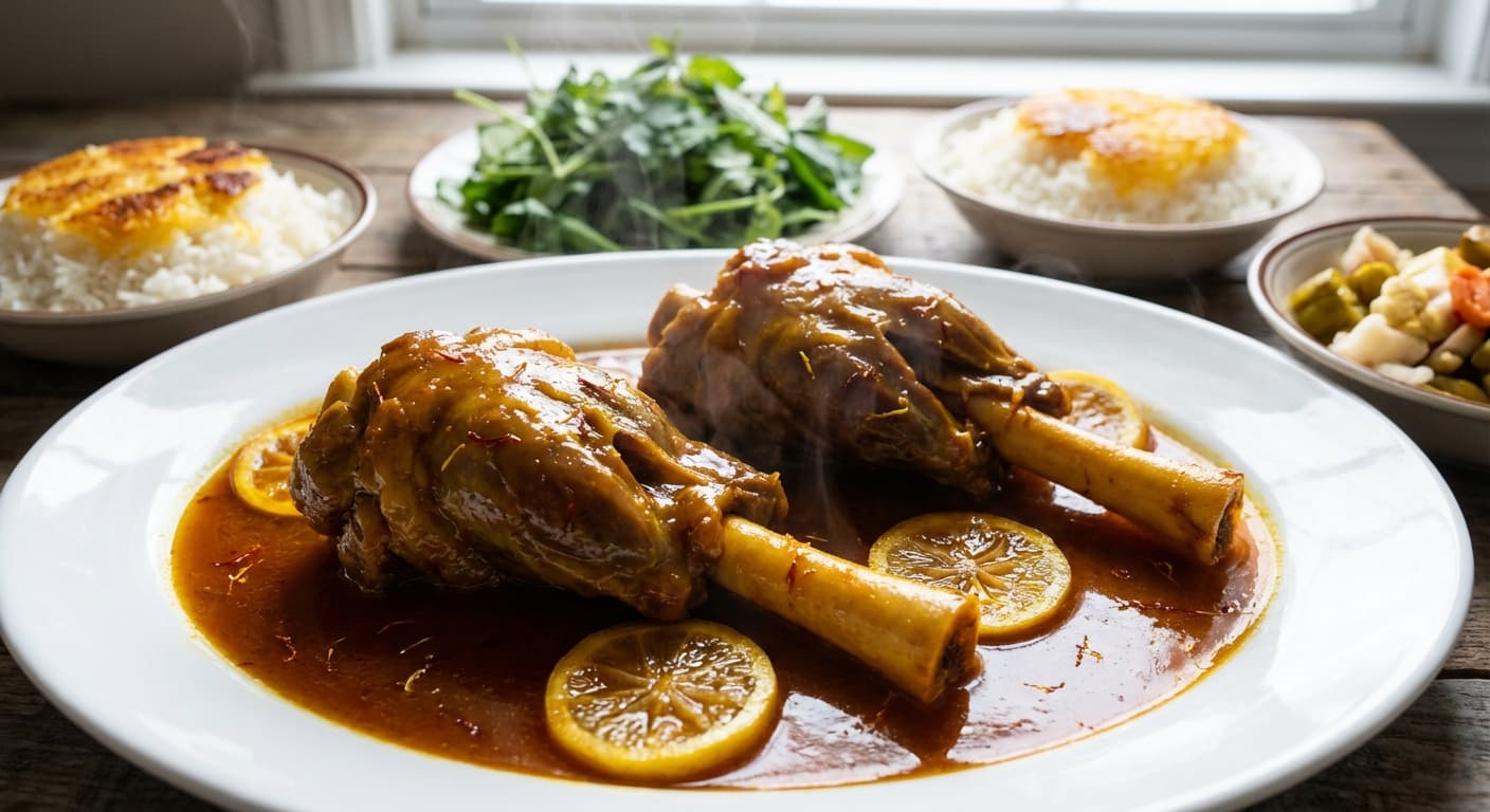 Khorak Mahicheh — Persian Saffron-Braised Lamb Shanks - authentic persian recipe