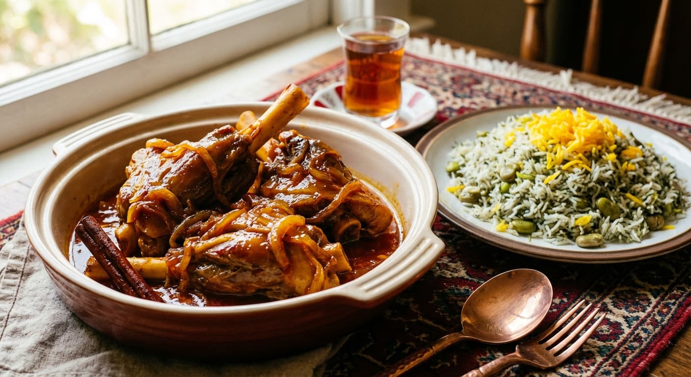 Khorak Mahicheh — Persian Braised Lamb Shanks with Saffron - authentic persian recipe