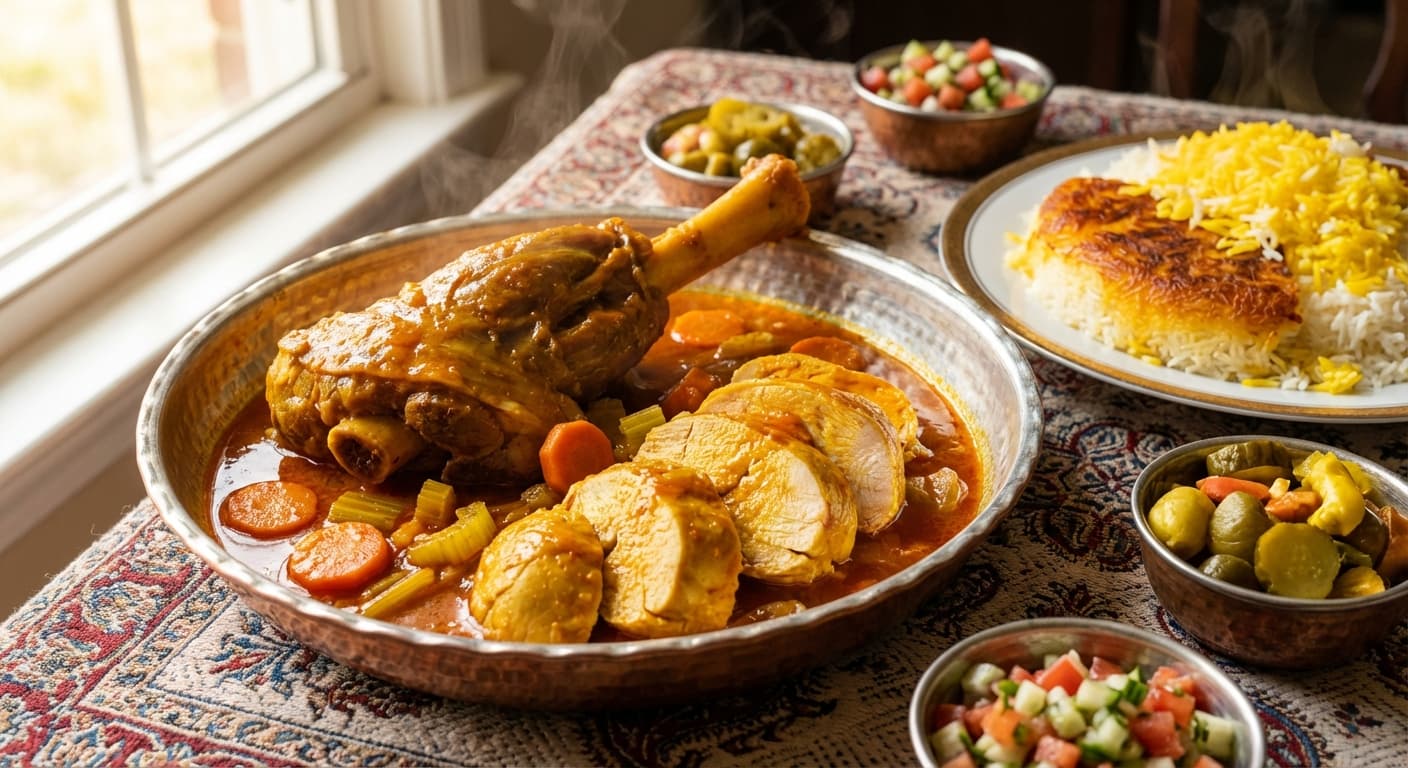Khorak Mahicheh va Morgh — Saffron-Infused Lamb and Chicken Stew - authentic persian recipe