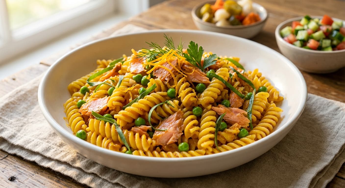 Khorak Makaroni ba Mahi — Persian-Style Fish Pasta with Citrus Herbs - authentic persian recipe