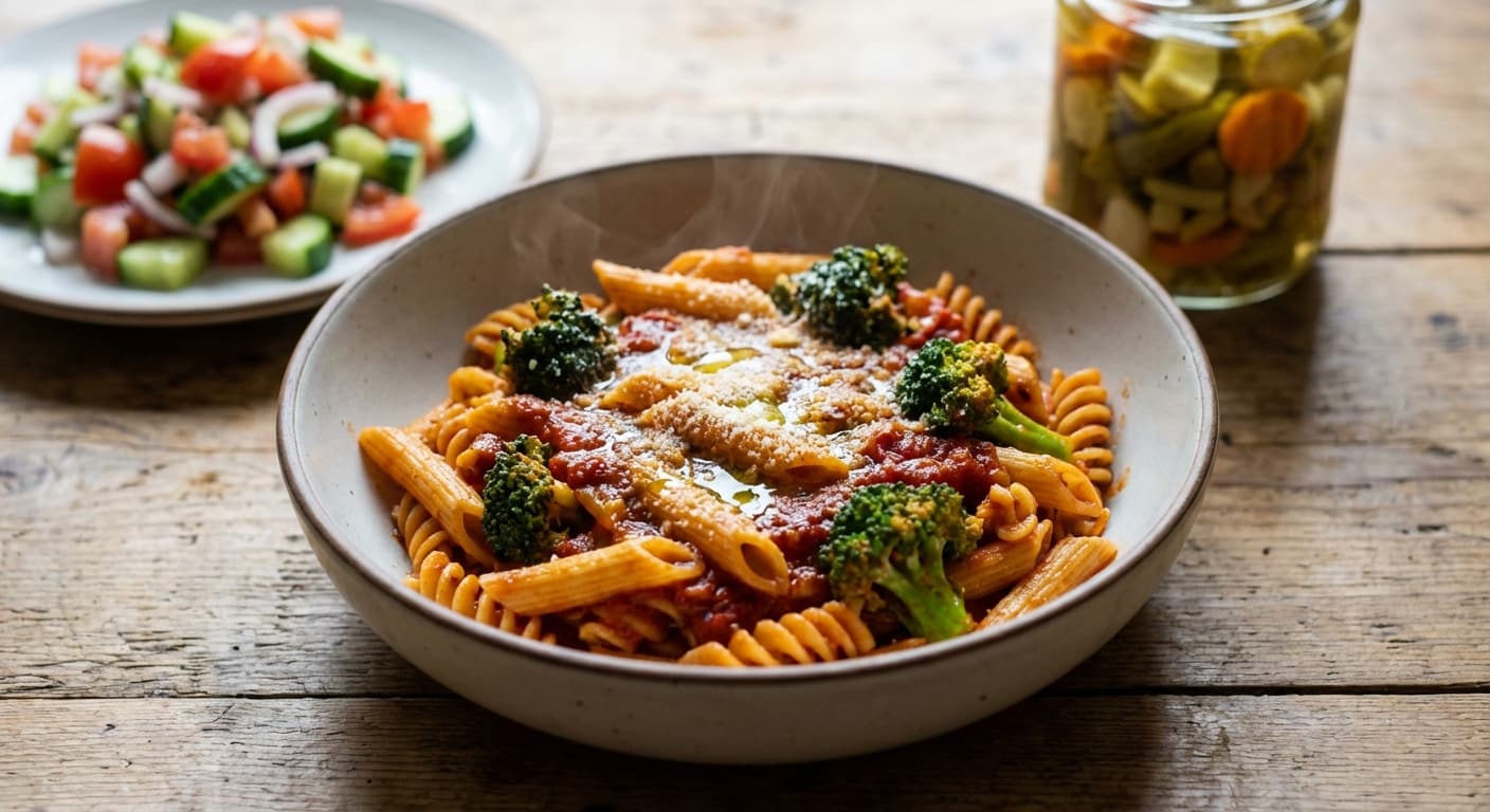 Khorak Makaroni va Broccoli — Persian-Style Pasta in Garlic Tomato Sauce - authentic persian recipe