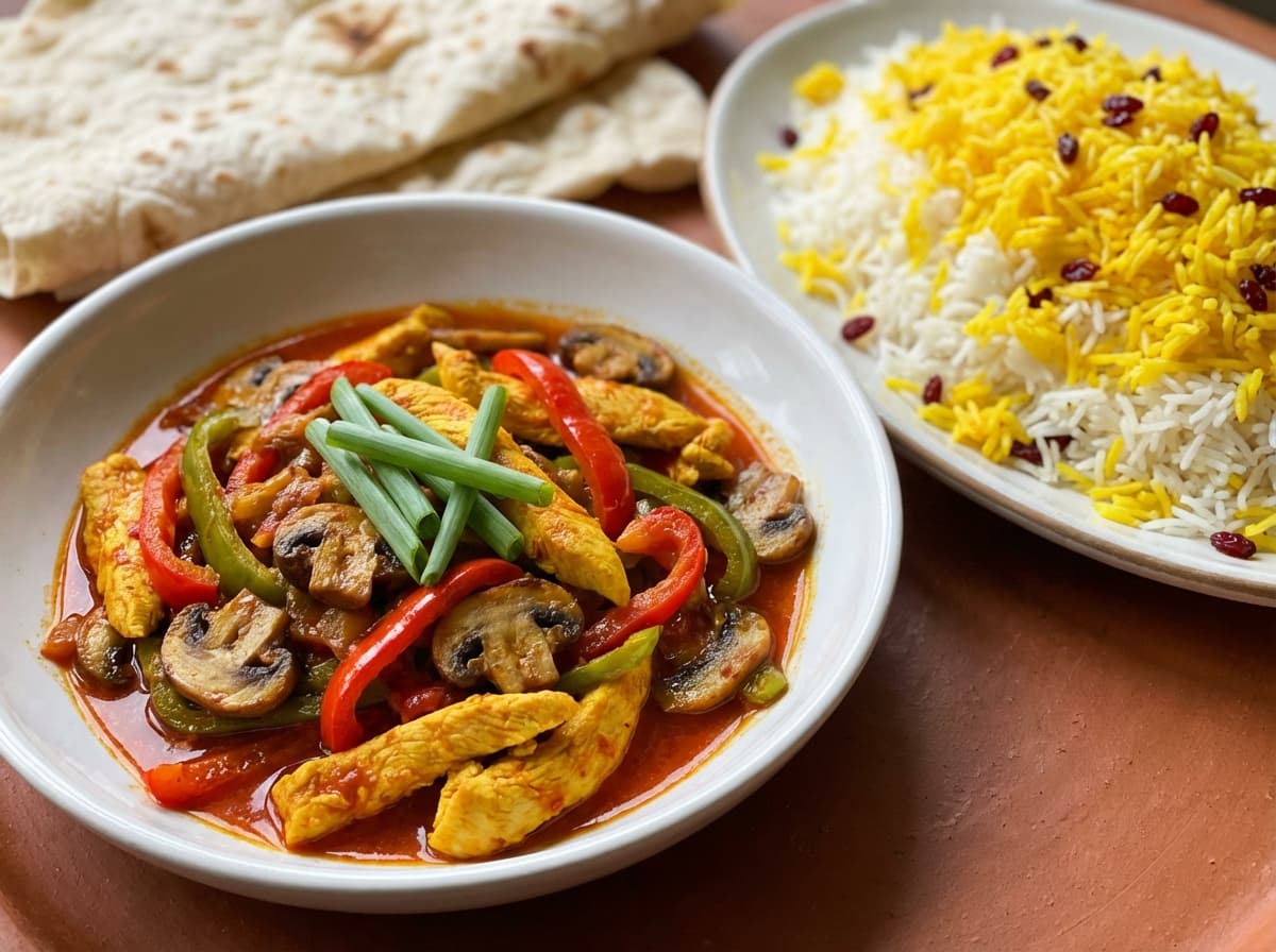 Khorak Morgh va Gharch — Persian Chicken and Mushroom Sauté - authentic persian recipe