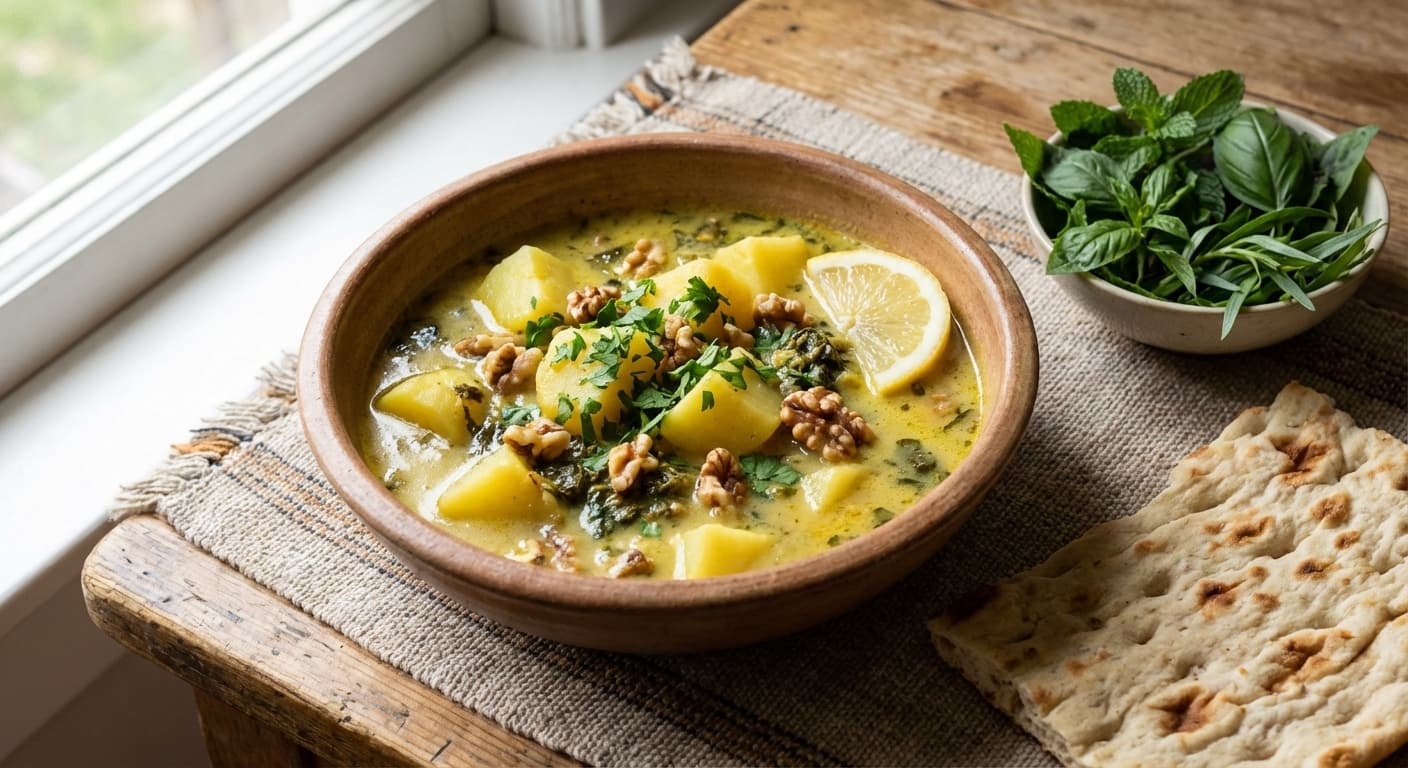 Khorak - e Sib Zamini va Gerdoo ( ) - Persian Potato & Walnut Stew - authentic persian recipe