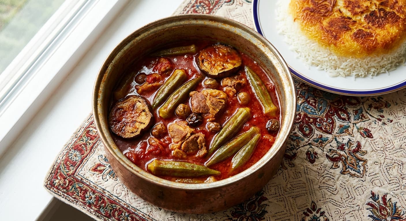 Khoresh Bamieh va Bademjan - Persian Okra & Eggplant Stew - authentic persian recipe