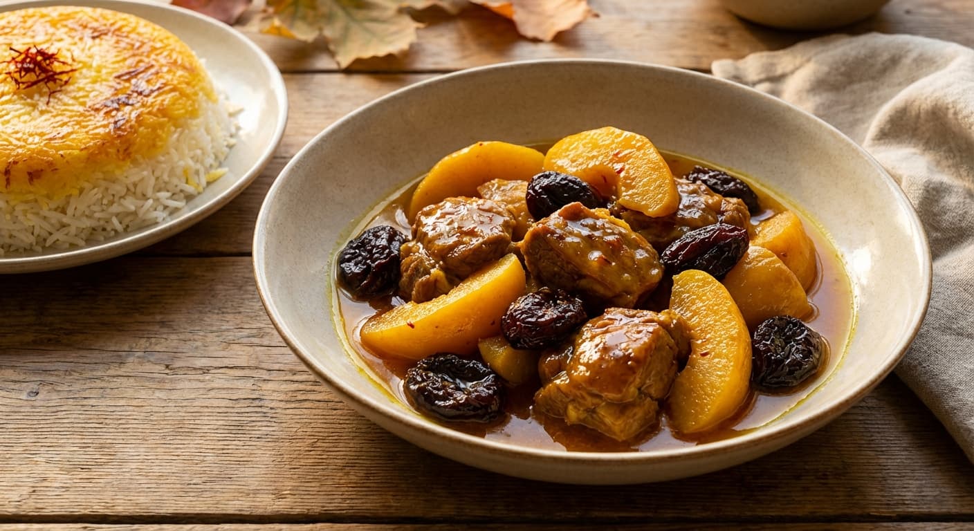 Khoresh Beh — Persian Quince and Plum Sweet-Sour Stew - authentic persian recipe