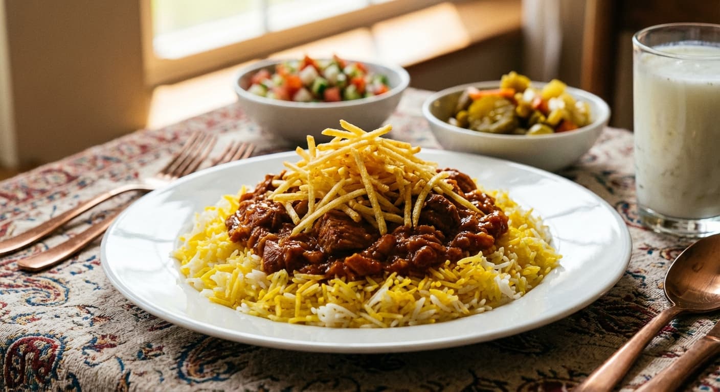 Khoresh - e Gheimeh - Classic Persian Split Pea Stew with Crispy Potatoes - authentic persian recipe