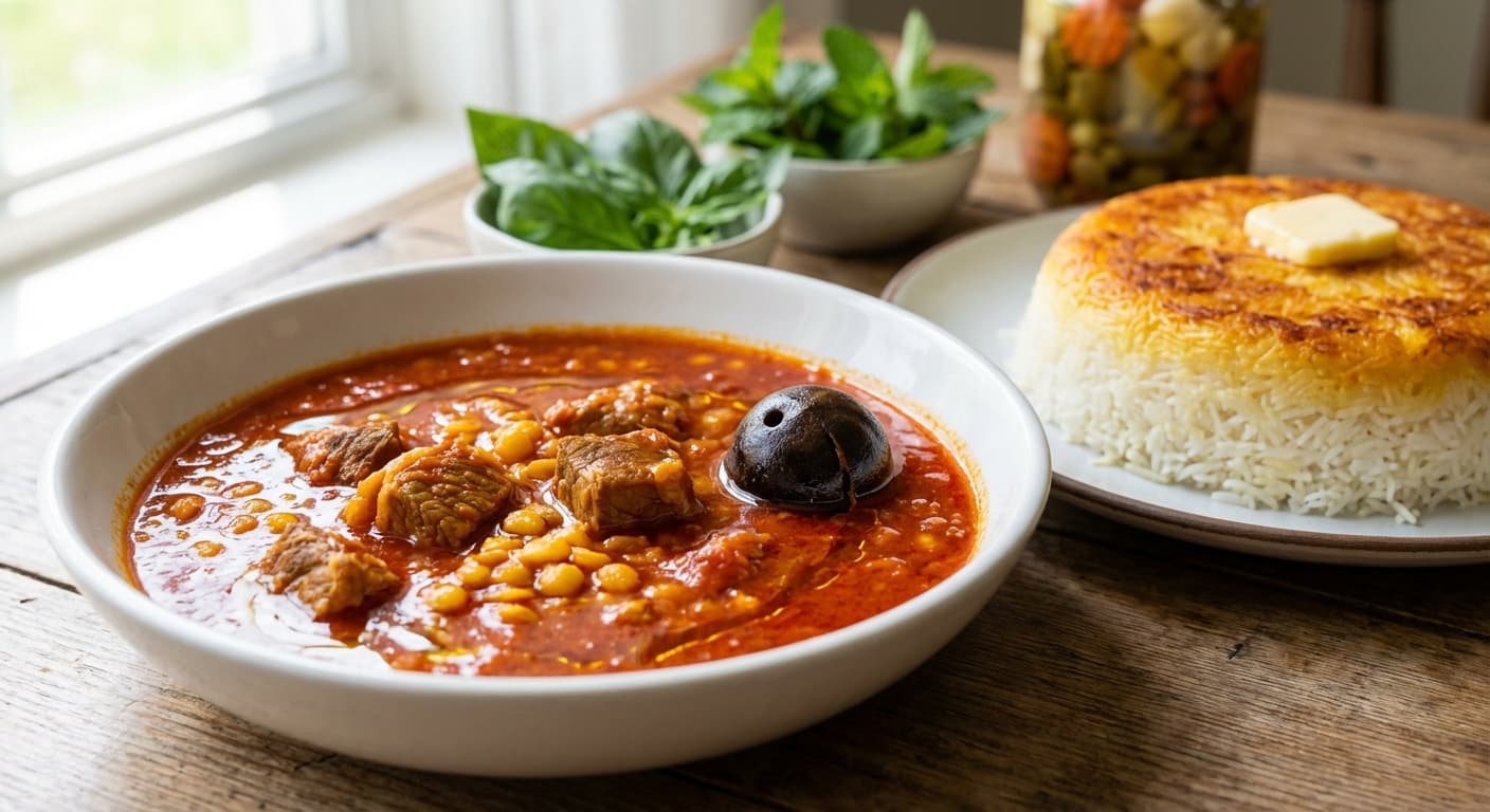 Khoresh Gheymeh — Persian Split Pea and Lamb Stew with Dried Lime - authentic persian recipe