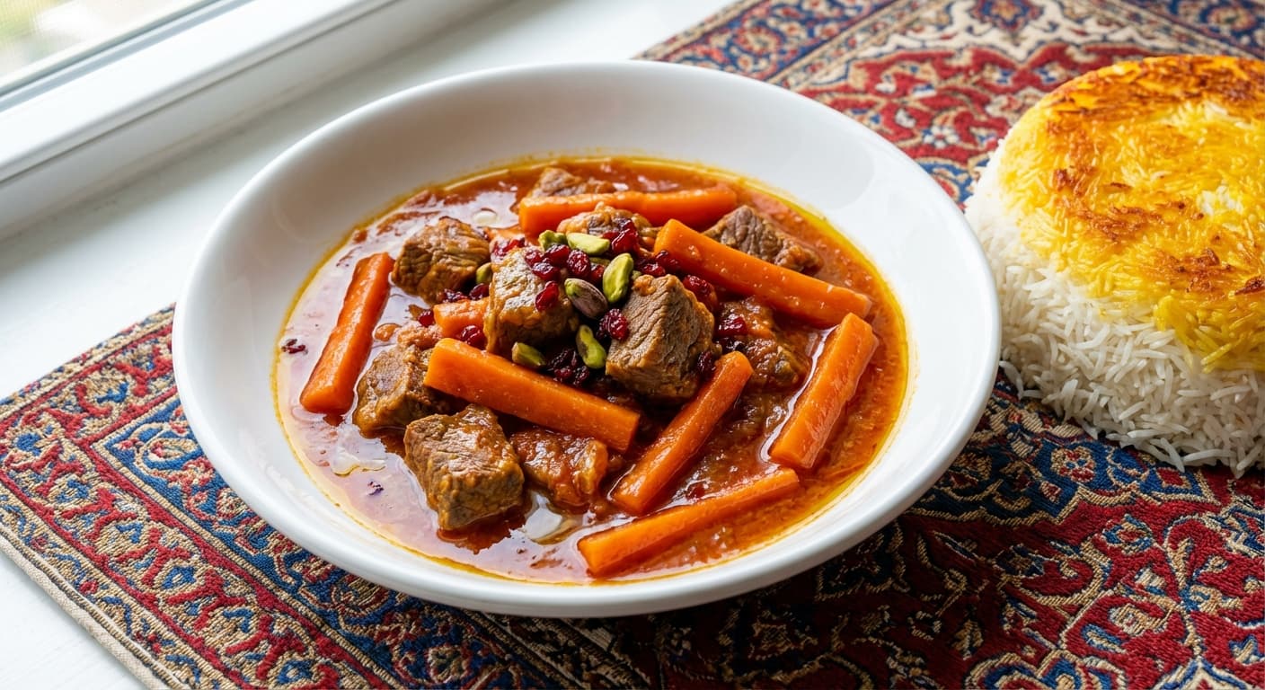 Khoresh Havij — Persian Saffron-Infused Carrot Stew - authentic persian recipe