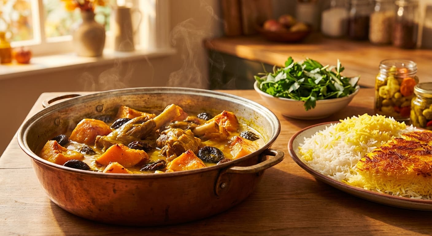 Khoresh Kadoo Halvai ba Aloo - Persian Pumpkin & Prune Stew - authentic persian recipe