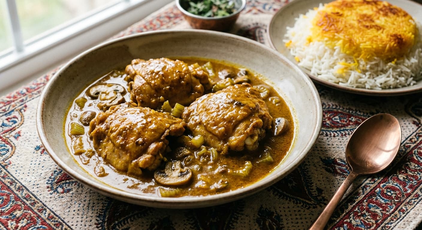 Khoresh Kari — Persian Curry Chicken Stew with Walnuts - authentic persian recipe