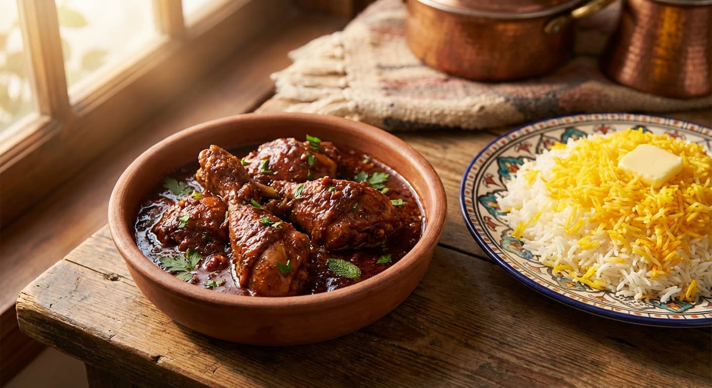 Khoresh-e Morgh Anarijeh — Persian Pomegranate & Wild Herb Chicken Stew - authentic persian recipe
